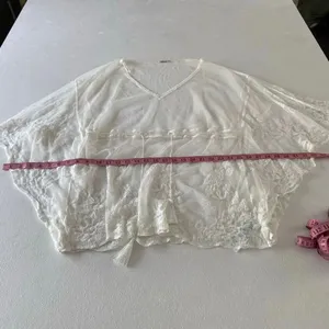 Forever 21 Sheer Lace Kimono White Boho Beach Cover Up Crochet Detail One Size thumbnail 5