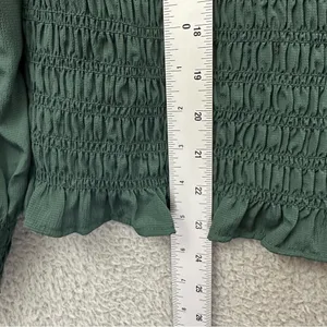 Madewell Lucie Bubble Sleeve Smocked Top Long Sleeve Green Peasant Boho W XL thumbnail 6