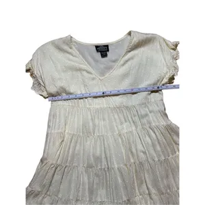 Angie womens Swiss‎ Dot pale yellow tiered baby doll flowy dress sz S thumbnail 8