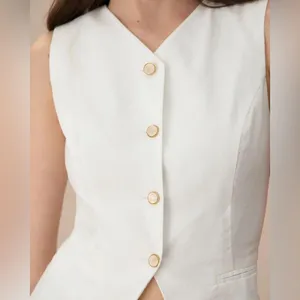 Rihoas White Single-breasted Cotton Vest thumbnail 2