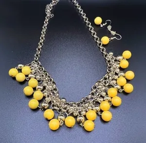 PAPARAZZI Sunny Yellow‎ and Silver Bead Necklace and Earring Set thumbnail 1