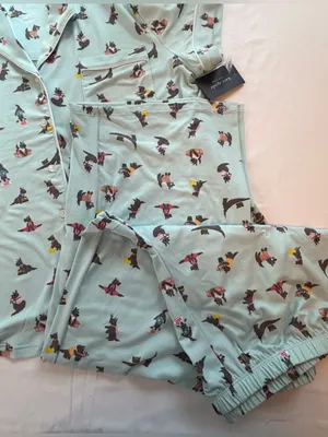 Kate Spade Large Scottie Dog Pajama Set Blue Short Sleeve Lounge Sleepwear NWT thumbnail 9
