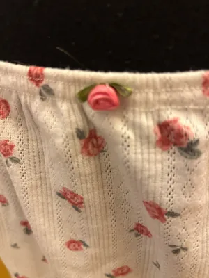 Cider White Pointelle Pink Rosebud Midi Pull On Skirt Size XL thumbnail 2