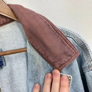 Vintage 90s Women's Size XL‎ Denim Trench Chore Coat Light Wash Contrast Collar thumbnail 9
