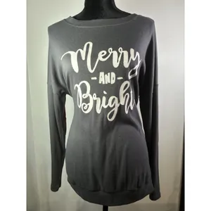 Leo Rosi Merry and Bright Christmas Sweatshirt Gray Plaid Elbow Patches‎ Medium thumbnail 2