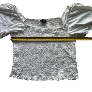 J.Crew Smocked Broken-In Jersey Cropped Top L Puff Sleeve Peasant Cottagecore thumbnail 6