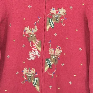 Vintage Heirloom Collectibles‎ Red Reindeer Christmas Sweater Cardigan Size 16 thumbnail 5