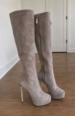 Bebe Monogram Platform Stiletto Knee-High Boots thumbnail 1