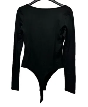 NEW Black Long Sleeve Square Neck Thong Bodysuit Size Medium thumbnail 6