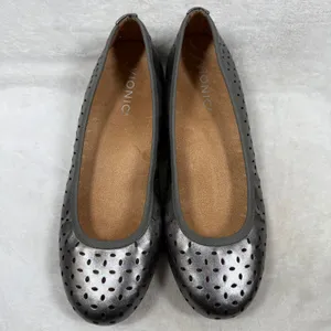 Vionic Robyn Pewter Metallic Perforated Leather Ballet Flats Orthaheel 7M thumbnail 3