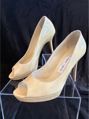 Jimmy Choo Nude Patent Leather Peep Toe High Heel Pumps Size 39 thumbnail 2