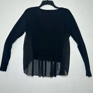 Knitted And Knotted By Anthropologie Elegant Black V-Neck Ruffle Cardigan Size S thumbnail 3