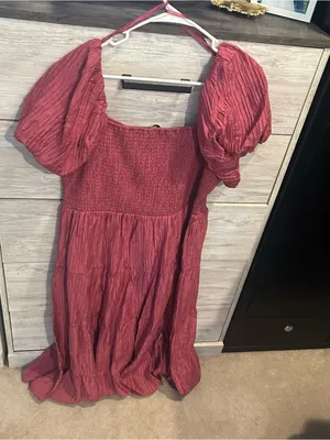 Stacey Puff Sleeve Smocked Rose Boho Midi Dress thumbnail 7