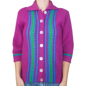 Vintage 70s Purple Collared Cardigan Sweater thumbnail 2