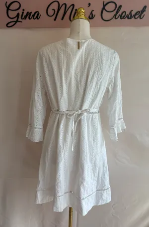 Heidi Klein White Eyelet Cotton Dress with Tie Waist, Size Large thumbnail 2