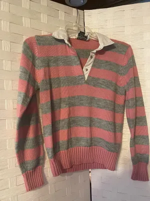 Ricki vtg v-neck women's Med stripe sweater Retro 80's memories style collared thumbnail 2