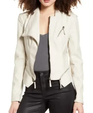 Blank NYC Faux Leather Moto Jacket Cream Small thumbnail 1