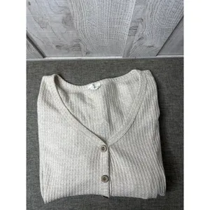 Lovely Melody Womens Beige Waffle Knit Peplum Button Top Size M Oversized thumbnail 3
