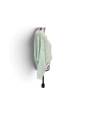 Free People On Your Side Mint Green Cable Knit Pullover Cropped Sweater Sz-Small thumbnail 2