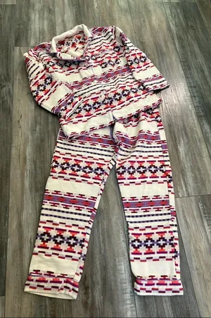 BedHead Aztec Print Flannel Pajama Set Small White thumbnail 1