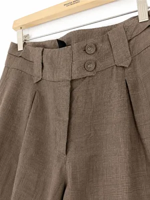 H&M Linen Blend Wide Leg Pants Women’s Size 10 Brown High Rise Pleated Trouser thumbnail 3