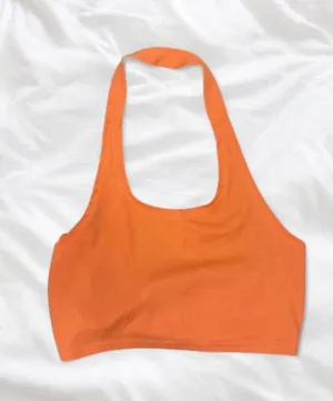 Orange Halter Tie Back Crop Top thumbnail 1