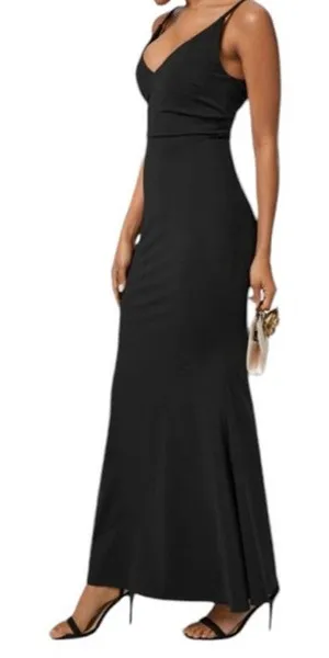Halara Womens Size Large V Neck Mermaid Maxi Dress Black Adjustable Straps‎ NWOT thumbnail 1