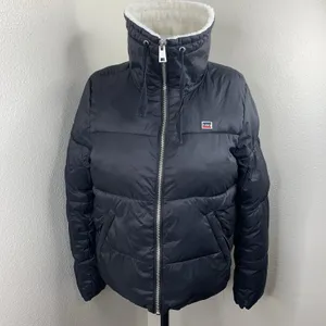 Levis Nylon Puffer Jacket Sherpa Black Sz L Women’s Zipper Coat thumbnail 2