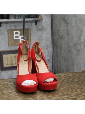 NWT Sun + Stone Womens Reemaa Peep Toe Block Heel Platform Sandals Red 9M thumbnail 4