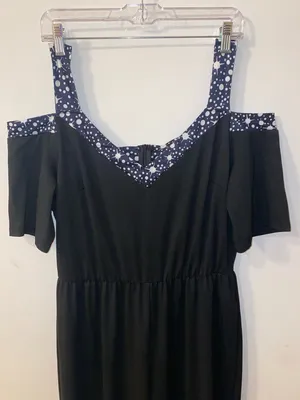Black V-Neck Cold-Shoulder Pant Jumpsuit Size XXL Like New thumbnail 3