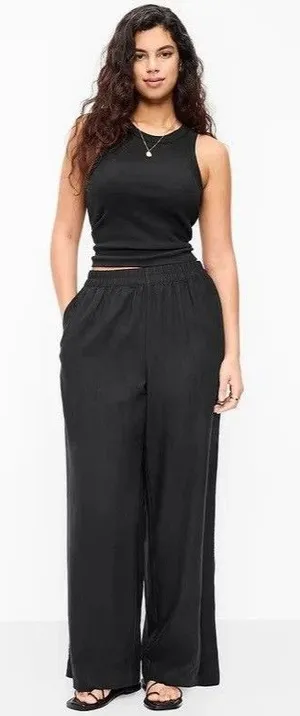 Old Navy High-Waisted Linen-Blend Wide-Leg Pants Black Summer Capsule Sz XL thumbnail 1