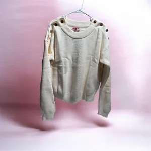 Women’s Cream Ribbed Knit Sweater Button Shoulder Detail Long Sleeve thumbnail 10