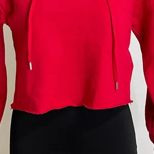 Forever 21 Red Crop Sweatshirt w Black White Checkered Hoodie size S thumbnail 6