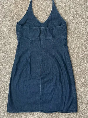 Vintage Y2K Old Navy Blue Jeans Denim Halter Mini Dress Size 4 00s Streetwear thumbnail 6