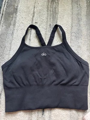 Alo Seamless Ribbed Bra Tank Yoga Favorite Black thumbnail 4