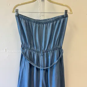 Forever 21 Strapless Lyocell Wide Leg Jumpsuit Medium Chambray‎ Belted Tube Blue thumbnail 5