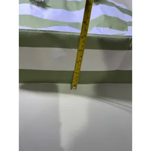 Sage Green and White Striped Canvas‎ Beach Tote Bag with Rope Handles Zip Top thumbnail 3