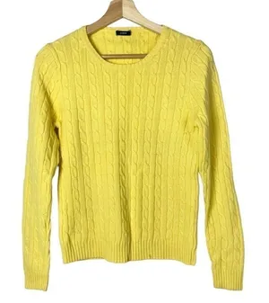 J. Crew Bright Yellow Crewneck Cable‎ Knit Sweater XS thumbnail 1