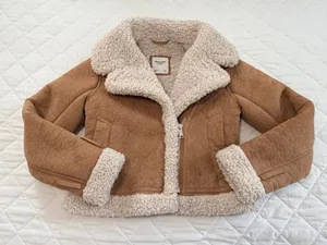 Abercrombie & Fitch XS Faux Shearling Aviator Moto Jacket Brown Teddy Y2K Cozy thumbnail 2
