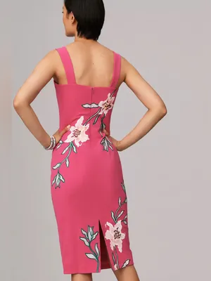 Dress the Population Nicole Floral Tropical Fuchsia Cocktail Dress L thumbnail 3