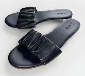 J. Crew Menorca Sandals‎ Women's Scrunchie Strap Slide Black Leather Size 9 thumbnail 1