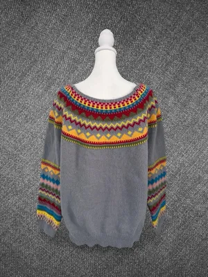 Women’s XL Gray Multicolor Fair Isle Knit Pullover Sweater thumbnail 7
