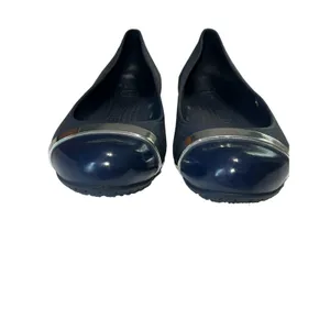 Crocs Cap Toe Flat Navy Silver Metallic Accent Ballet Slip On Shoes Women 10 thumbnail 2