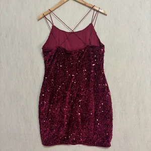 Sequin Velvet Mini Dress Burgundy Bodycon Strappy Party Hoco Glam Formal NYE XL thumbnail 7