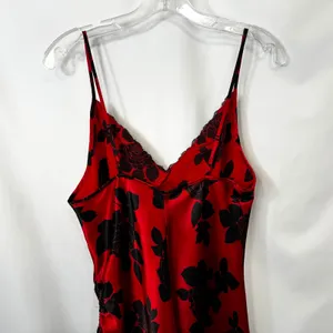 Satin Gown Medium Nightgown Slip Nightie Babydoll Red Black Rose Lace Trim‎ 1810 thumbnail 7