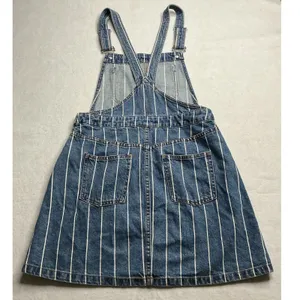 H&M Divided Women Blue Striped Denim Overall Skirt Dress Size 6 thumbnail 2