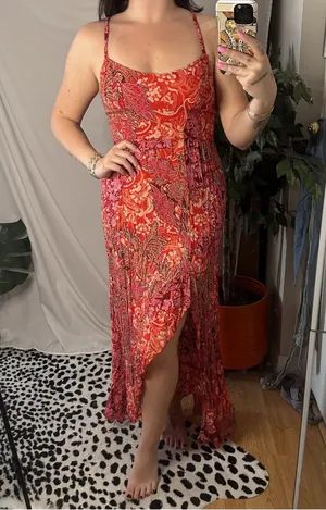 Free People Forever Yours Smocked Maxi Slip Red Size Small thumbnail 1