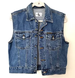 VTG Calvin Klein Denim Cropped Vest USA Made Retro 90s Downtown Indie Jean Top M thumbnail 1