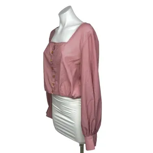 The East Order Pink Pinstripe Button Front Square Neck Long Sleeve Blouse Top XL thumbnail 2