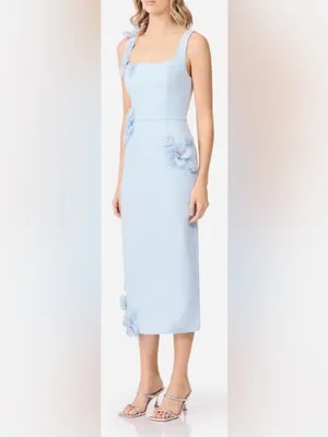 NEW ELLIATT Chantelle 3d floral blue midi Dress sz M thumbnail 3